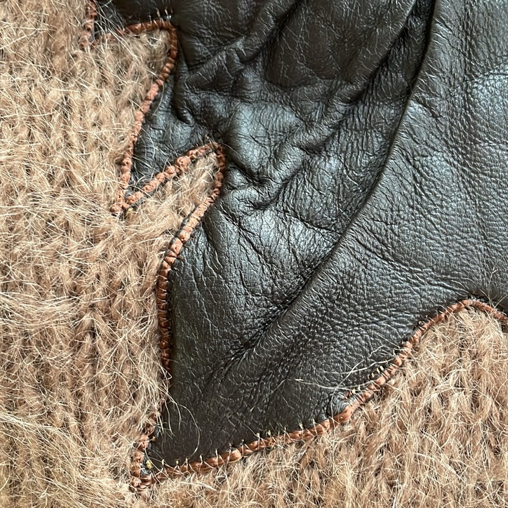 Vintage Mohair & Wool Leather Patchwork Cardigan Jacket Knit Sweater - Picture 11 of 15
